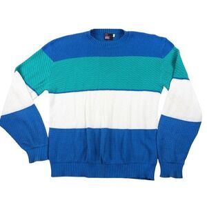 80s vintage knit Sweater Mens XXL Blue Striped Preppy USA Made Robert Bruce